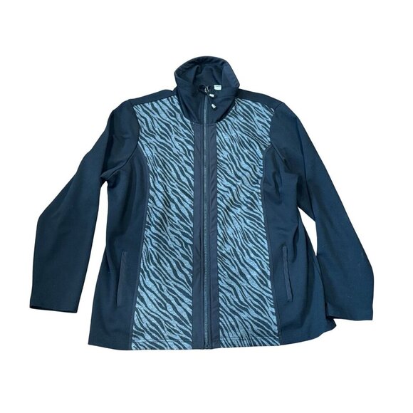 Chico's Weekends Sz 2 Black/Gray Zebra Print Full Zip Jacket Athleisure XL - Picture 1 of 11